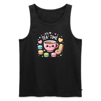 Thé Kawaii Mignon Amateur de Thé Cookie Gâteau Tea Time - Débardeur bio Premium Homme - noir - Devant - AI Model Male 178 light (178cm)