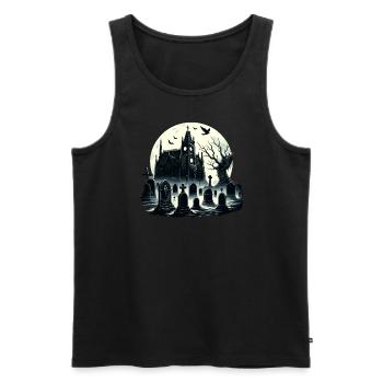 Enigmatic Gothic Cemetery: Misty Moonlight - Men's Premium Organic Tank Top - black - Front - AI Model Male 178 light (178cm)