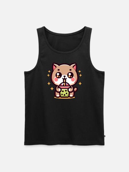 Chat Bubble Tea Boba Kawaii - Débardeur bio Premium Homme - noir