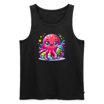 Pieuvre kawaii avec thé à bulles mer océan Boba thé - Débardeur bio Premium Homme - noir - Devant - Michal (187cm)