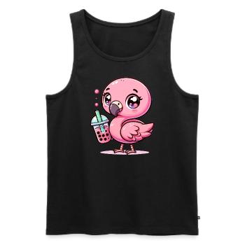 Mignon Kawaii flamant rose bulle amant de thé flamant rose - Débardeur bio Premium Homme - noir - Devant - Michal (187cm)