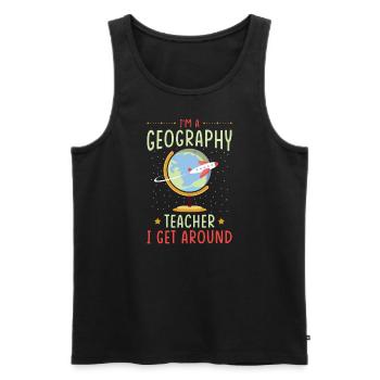 Professeur de géographie avec motif de globe terrestre - Débardeur bio Premium Homme - noir - Devant - AI Model Male 178 light (178cm)
