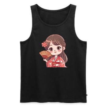 Süße Kirschblüten Kimono Figur - Männer Premium Bio Tank Top - Schwarz - Vorne - AI Model Male 178 light (178cm)