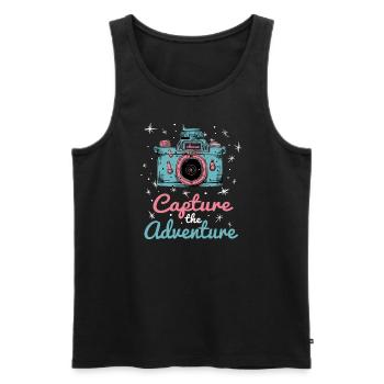 Capture The Adventure - Kamera Und Sterne - Männer Premium Bio Tank Top - Schwarz - Vorne - AI Model Male 178 light (178cm)