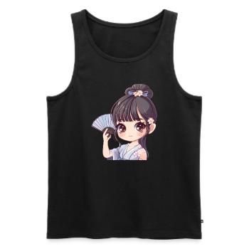 Fille d’anime avec ventilateur - Débardeur bio Premium Homme - noir - Devant - AI Model Male 178 light (178cm)