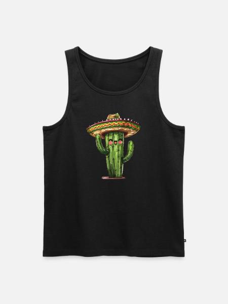 Grappige cactus met sombrero - Mannen Premium Bio Tanktop - zwart