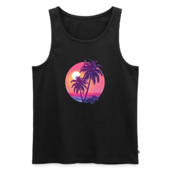 Tropical sunset with palm trees - Men's Premium Organic Tank Top - black - Front - AI Model Male 178 light (178cm)