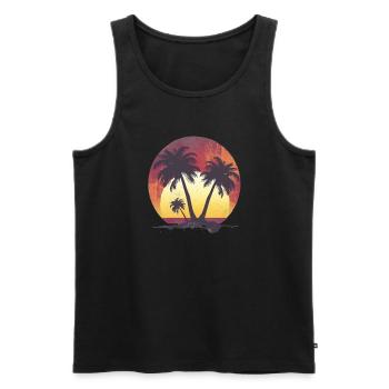 Coucher de soleil tropical et palmiers - Débardeur bio Premium Homme - noir - Devant - AI Model Male 178 light (178cm)