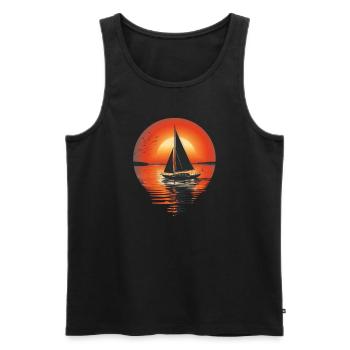 Coucher de soleil voilier et oiseaux - Débardeur bio Premium Homme - noir - Devant - AI Model Male 178 light (178cm)