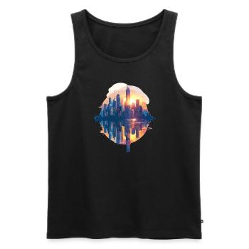 Coucher de soleil urbain aux couleurs pastel - Débardeur bio Premium Homme - noir - Devant - AI Model Male 178 light (178cm)