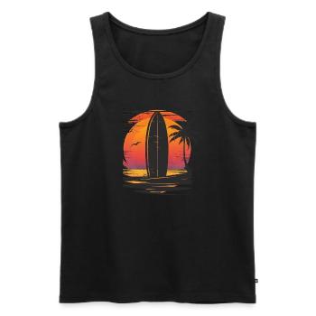 Planche de surf Sunset Palm Trees Silhouette - Débardeur bio Premium Homme - noir - Devant - AI Model Male 178 light (178cm)