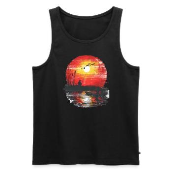 Silhouette de pêcheur au coucher du soleil - Débardeur bio Premium Homme - noir - Devant - Michal (187cm)
