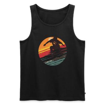 Silhouette Skateboarder au coucher du soleil - Débardeur bio Premium Homme - noir - Devant - Michal (187cm)