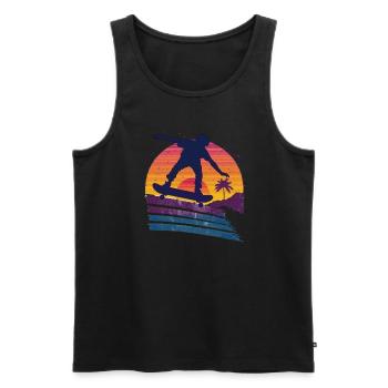 Sonnenuntergang Skateboard Silhouette - Männer Premium Bio Tank Top - Schwarz - Vorne - Michal (187cm)