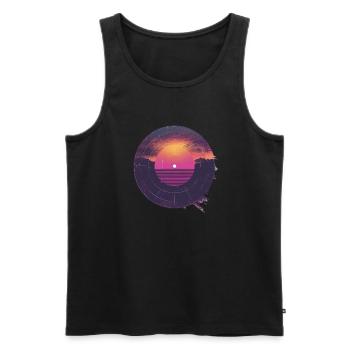 Coucher de soleil rétro et montagnes - Débardeur bio Premium Homme - noir - Devant - AI Model Male 178 light (178cm)