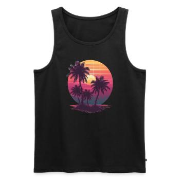 Océan Palmiers Vintage Rétro Coucher de soleil - Débardeur bio Premium Homme - noir - Devant - Michal (187cm)