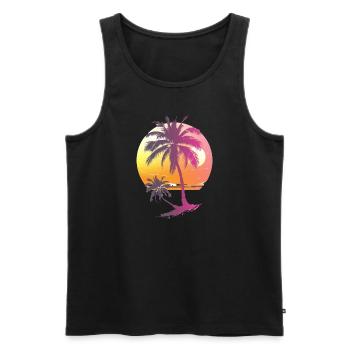 Océan Palmiers Vintage Rétro Coucher de soleil - Débardeur bio Premium Homme - noir - Devant - Michal (187cm)