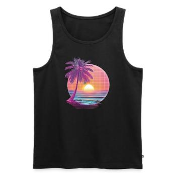 Océan Palmiers Vintage Rétro Coucher de soleil - Débardeur bio Premium Homme - noir - Devant - Michal (187cm)