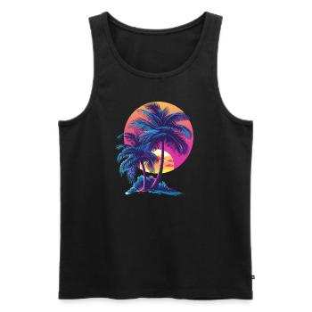 Océan Palmiers Vintage Rétro Coucher de soleil - Débardeur bio Premium Homme - noir - Devant - Michal (187cm)