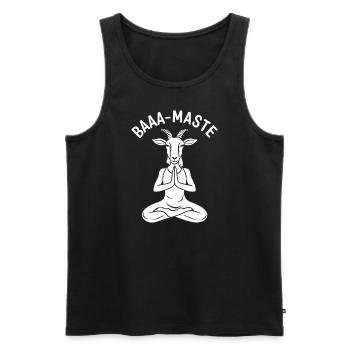 Baaa Mast Pose de yoga de chèvre détendue - Débardeur bio Premium Homme - noir - Devant - AI Model Male 178 light (178cm)