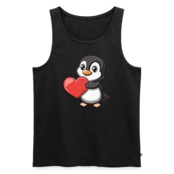 Cute Penguin Holding a Red Heart for Valentine's - Männer Premium Bio Tank Top - Schwarz - Vorne - Michal (187cm)