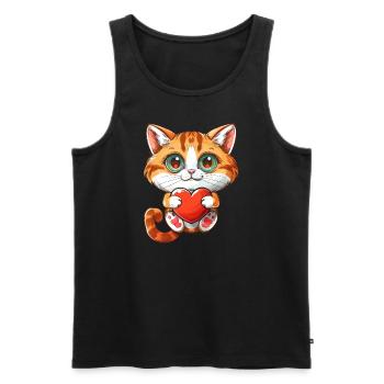 Cute Orange Cat Holding Heart Adorable - Männer Premium Bio Tank Top - Schwarz - Vorne - Michal (187cm)