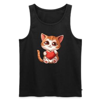 Adorable Kitten Holding Heart With Big Eyes - Männer Premium Bio Tank Top - Schwarz - Vorne - Michal (187cm)