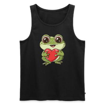 Adorable Frog Hugging Heart - Cute Frog Love - Männer Premium Bio Tank Top - Schwarz - Vorne - Michal (187cm)