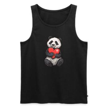 Cute Panda Holding Red Heart Drawing Perfect for - Men's Premium Organic Tank Top - black - Front - Michal (187cm)