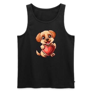Adorable chiot tenant un coeur - Mignon et affectueux - Débardeur bio Premium Homme - noir - Devant - Michal (187cm)