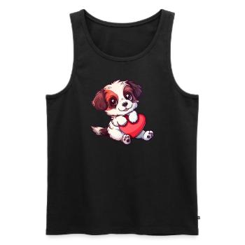 Adorable Puppy Holding Heart Illustration Perfect - Men's Premium Organic Tank Top - black - Front - Michal (187cm)