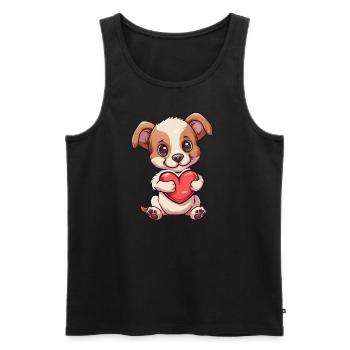Adorable Puppy Holding Heart Illustration for Dog - Men's Premium Organic Tank Top - black - Front - Michal (187cm)
