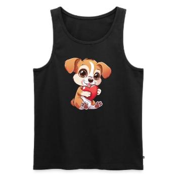 Adorable Puppy Holding Heart - Cute and Lovable - Men's Premium Organic Tank Top - black - Front - AI Model Male 178 light (178cm)