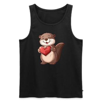 Adorable Loutre tenant un cœur - Animal mignon - Débardeur bio Premium Homme - noir - Devant - Michal (187cm)