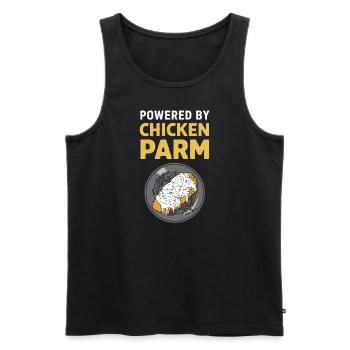 Propulsé par Poulet Parm Cuisine italienne - Débardeur bio Premium Homme - noir - Devant - Michal (187cm)