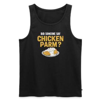Quelqu’un a-t-il dit poulet parm ? Poulet Parme - Débardeur bio Premium Homme - noir - Devant - Michal (187cm)