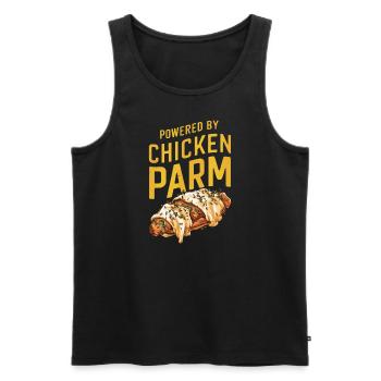 Propulsé par le poulet Parm - Hähnchen Parmigiana - Débardeur bio Premium Homme - noir - Devant - Michal (187cm)