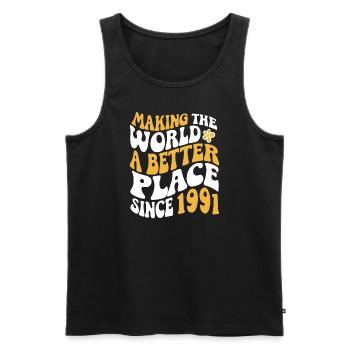 1991 Anniversaire Vintage Hippie Groovy - Débardeur bio Premium Homme - noir - Devant - Michal (187cm)