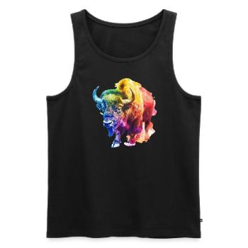 Colorful buffalo in rainbow colors - Men's Premium Organic Tank Top - black - Front - Michal (187cm)