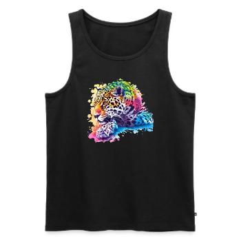 Colorful Leopard Artwork for Wildlife Lovers - Men's Premium Organic Tank Top - black - Front - AI Model Male 178 light (178cm)