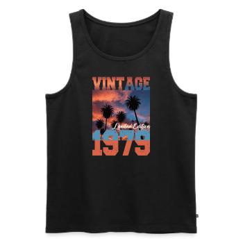 1979 Vintage Limited Edition Palmen Geboren 1979 - Männer Premium Bio Tank Top - Schwarz - Vorne - Michal (187cm)