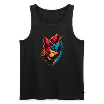 Buntes Wolfskopf-Motiv – Vier Heulende Wölfe - Männer Premium Bio Tank Top - Schwarz - Vorne - Michal (187cm)