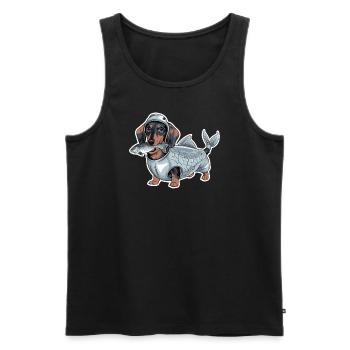 Teckel déguisé en poisson - Débardeur bio Premium Homme - noir - Devant - Michal (187cm)