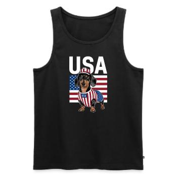 Teckel En Costumes Drapeau des États-Unis - Débardeur bio Premium Homme - noir - Devant - Michal (187cm)