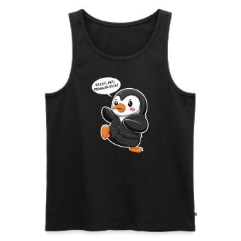 À vos marques, prêts, coup de pied de pingouin ! Pingouin mignon - Débardeur bio Premium Homme - noir - Devant - AI Model Male 178 light (178cm)