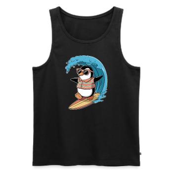 Cooler Pinguin Beim Surfen Mit Sonnenbrille - Männer Premium Bio Tank Top - Schwarz - Vorne - AI Model Male 178 light (178cm)