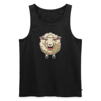 Dessin animé drôle de mouton rieur - Débardeur bio Premium Homme - noir - Devant - Michal (187cm)
