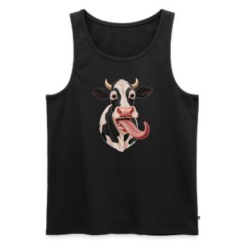 Funny cow with tongue hanging out - Men's Premium Organic Tank Top - black - Front - Michal (187cm)