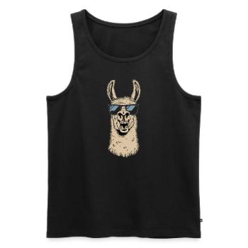 Funny llama with sunglasses in cartoon style - Men's Premium Organic Tank Top - black - Front - Michal (187cm)