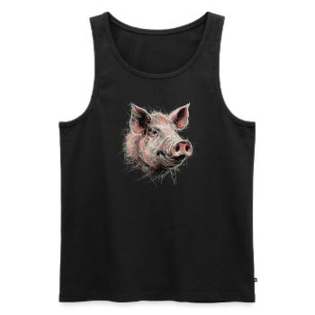 Pig Drawing Abstract Animal Artwork - Men's Premium Organic Tank Top - black - Front - AI Model Male 178 light (178cm)